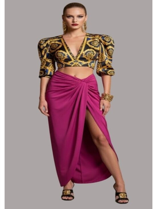 Showpo. Dresses & Skirts - Showpo.  Fuchsia Drapey With Front Knot Long Side Slit Maxi Skirt Women's Size 8